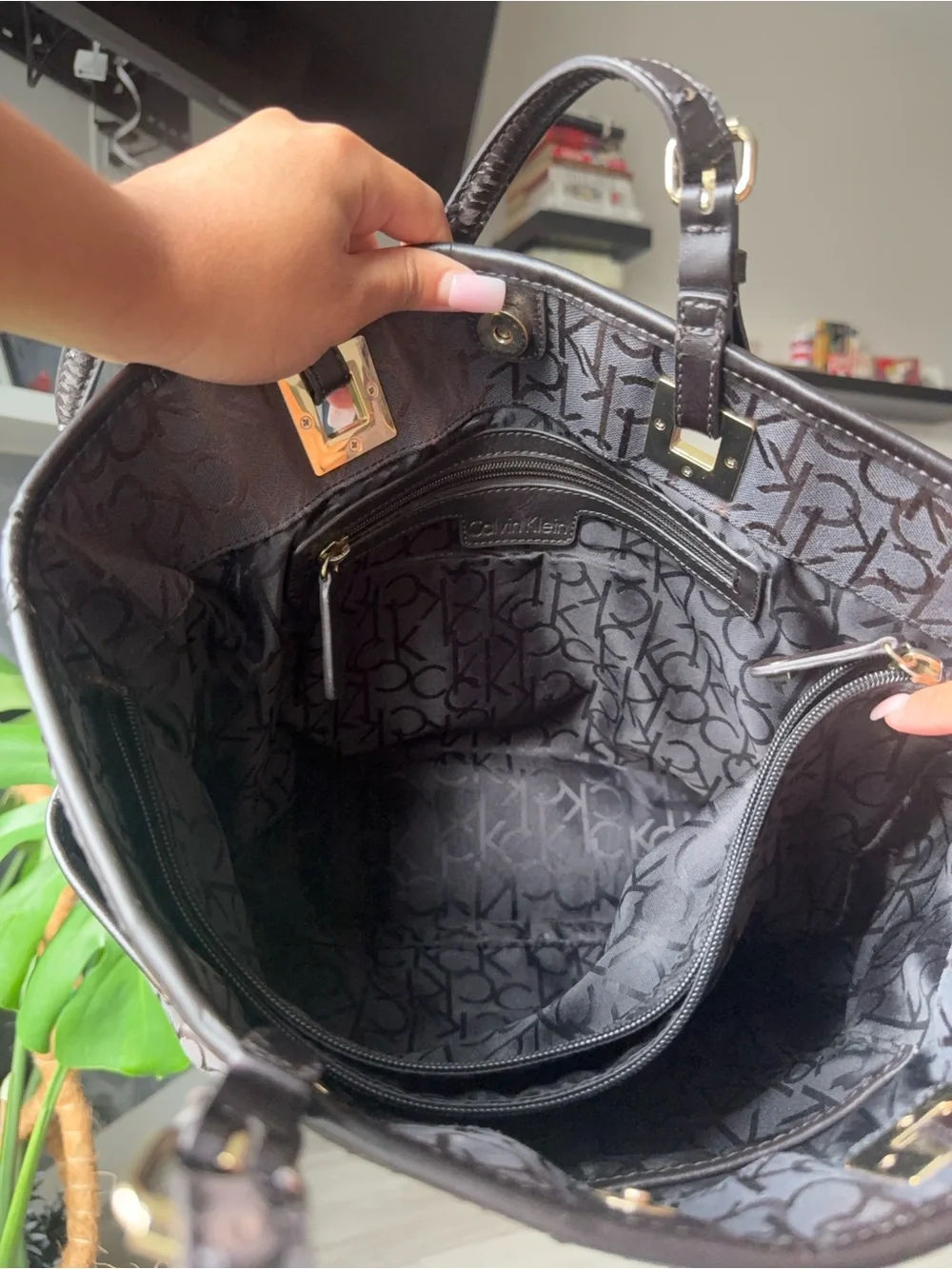 Calvin Klein Brown Monogram Logo Tote